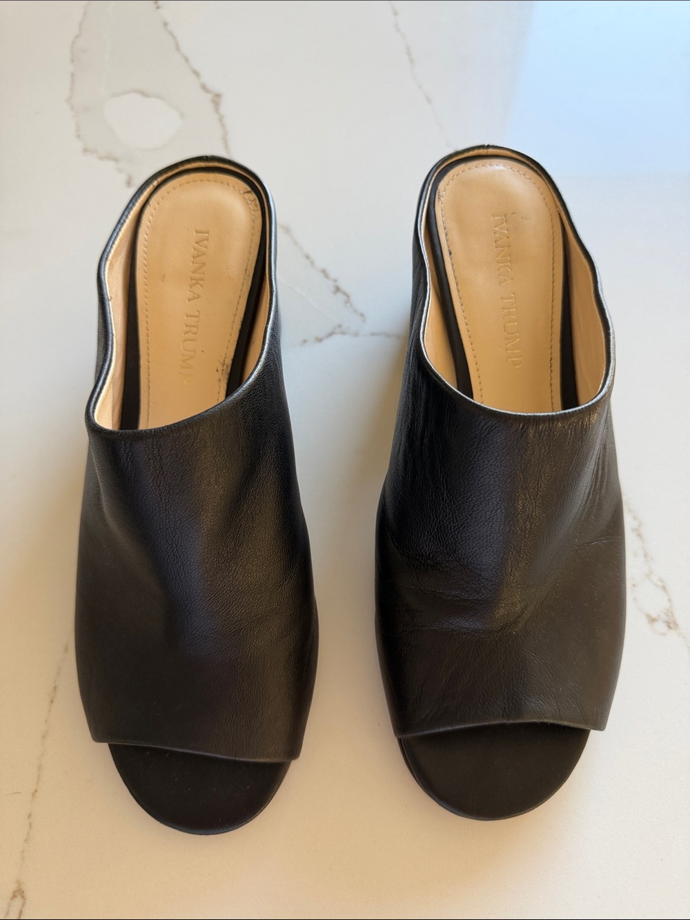 Ivanka Trump Black Open-Toe Leather Mules